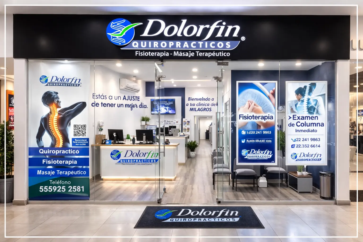 Fachada exterior Dolorfin Puebla – Clínica de quiropráctica y fisioterapia en Angelópolis Atlixcáyotl, San Andrés Cholula, Puebla